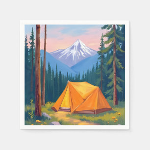 Camping Mountain Watercolor Painting Napkin