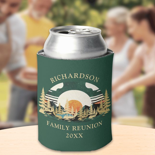 Camping Mountains Sunset Green Family Reunion Can Cooler (Creator Uploaded)