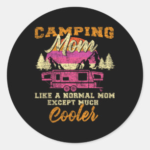 Camping Mum Pop Up Camper Rv Trailer Retro Vintage Classic Round Sticker