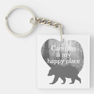 Camping my happy place black n white customisable  key ring