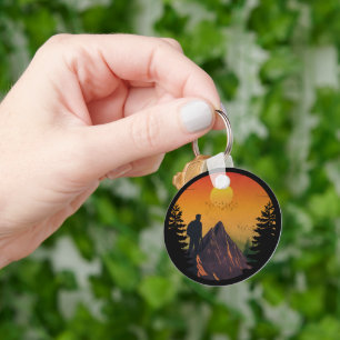Camping nature sunset key ring