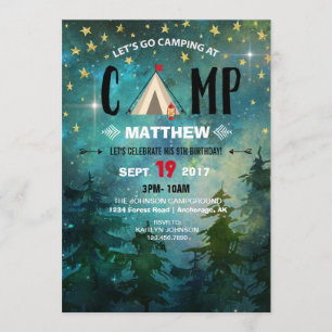 Camping Night Time Forest Wilderness Birthday Invitation