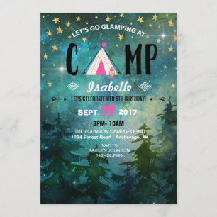 Camping Night Time Forest Wilderness Birthday Invitation