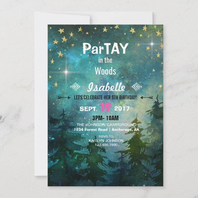 Camping Night Time Forest Wilderness Invitation (Front)