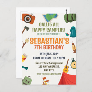 Camping Outdoor Adventure Boy Birthday Party Postcard