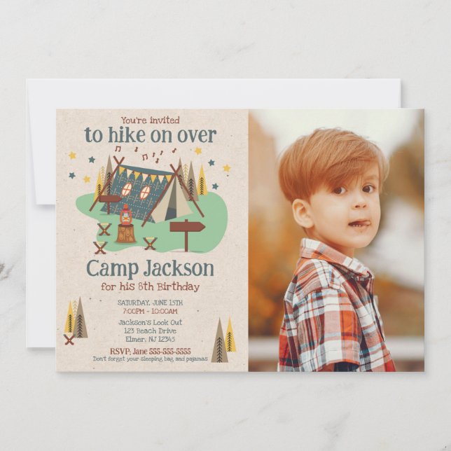 Camping Outdoor Adventure Camp Out Birthday Photo Invitation (Front)