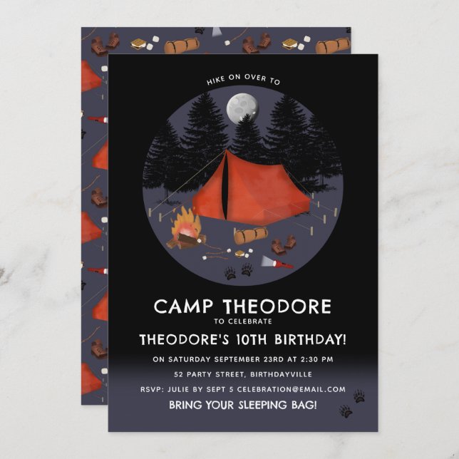 Camping Outdoor Adventure Campfire Birthday Party Invitation (Front/Back)