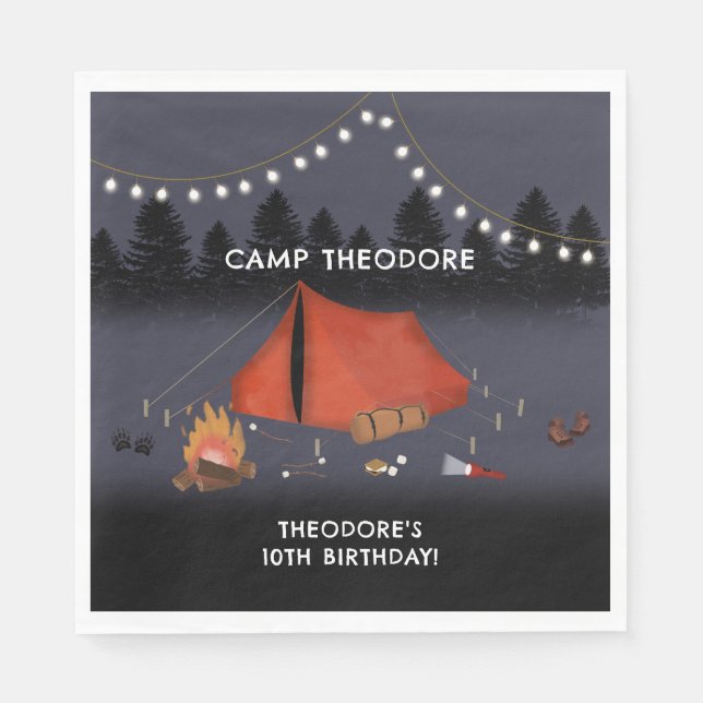 Camping Outdoor Adventure Campfire Birthday Party Napkin (Front)