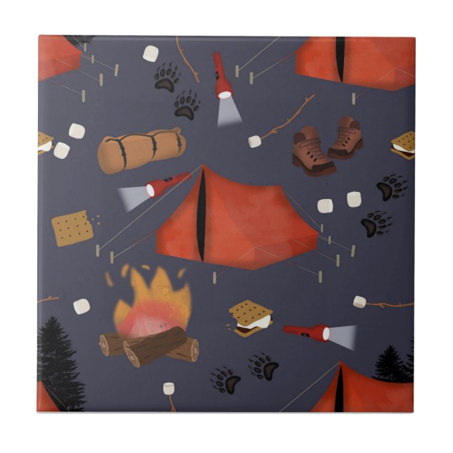 Camping Outdoor Adventure Summer Campfire Ceramic Tile (Front)