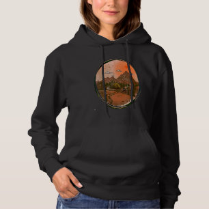 Camping Outdoor Retro Sunset Mountains Scene Hoodie
