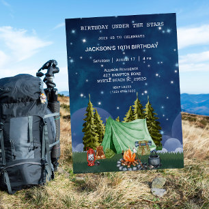 Camping Outdoor Woodland  Birthday Party   Invitation