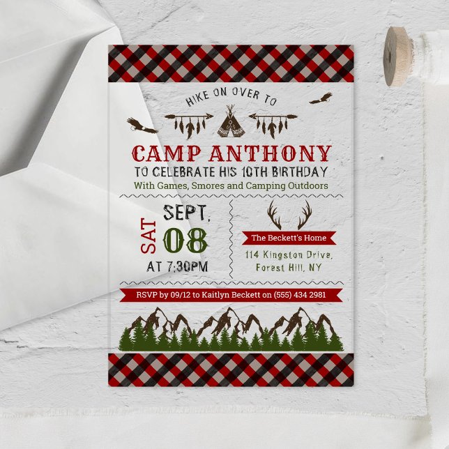 Camping Outdoors Birthday Party Acrylic Invitations (Creator Uploaded)