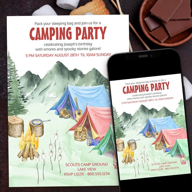 Camping Party Sleepover Adventure Birthday Invitation (Creator Uploaded)