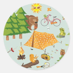 Camping Pattern Classic Round Sticker