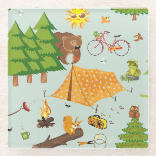 Camping Pattern Glass Coaster