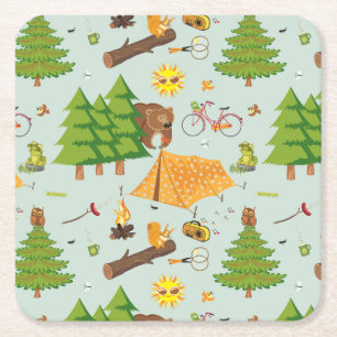Camping Pattern Square Paper Coaster