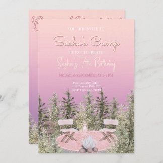 Camping Picnic Forest Girl Birthday Invitation