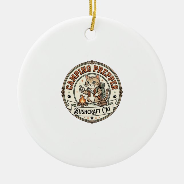 Camping Prepper Bushcraft Cat Camping Prepper Bush Ceramic Ornament (Front)
