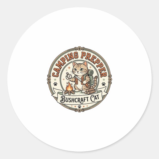 Camping Prepper Bushcraft Cat Camping Prepper Bush Classic Round Sticker (Front)