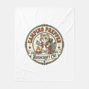 Camping Prepper Bushcraft Cat Camping Prepper Bush Fleece Blanket