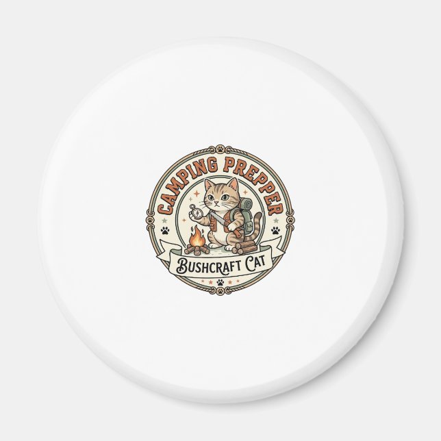 Camping Prepper Bushcraft Cat Camping Prepper Bush Magnet (Front)