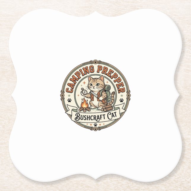 Camping Prepper Bushcraft Cat Camping Prepper Bush Paper Coaster (Front)