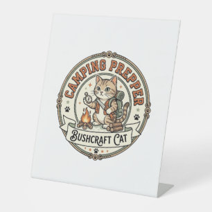Camping Prepper Bushcraft Cat Camping Prepper Bush Pedestal Sign