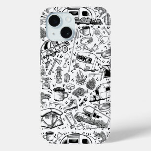 Camping print pattern collage iPhone 15 case