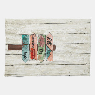 Camping Quote Directional Watercolor Sign Let The  Tea Towel