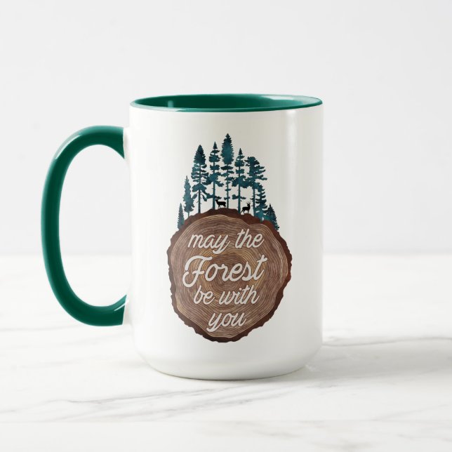 Camping Quote May The Forest Be With You On Wood Mug (Left)
