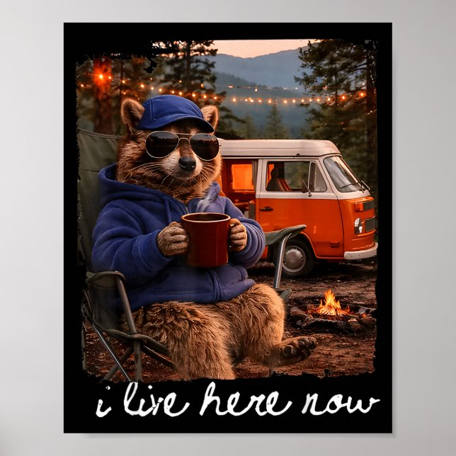 Camping racoon meme camping crew campfire live poster (Front)