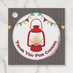 Camping Red Lantern Wood Birthday Party Favour Tags