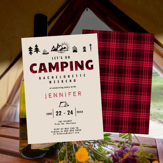 Camping Red Plaid Outdoors Bachelorette Party Invitation (Creator Uploaded)