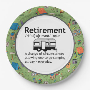 Camping Retirement Definition Paper Plate
