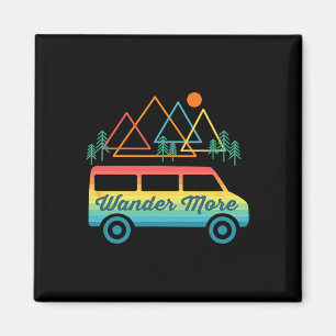 Camping Retro Camper Van Vintage Sunset Mountains Magnet