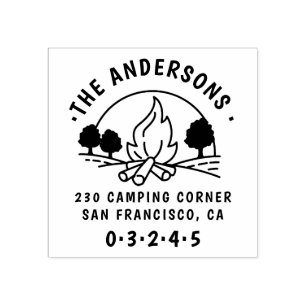 Camping   Round Family Name & Return Address Rubber Stamp