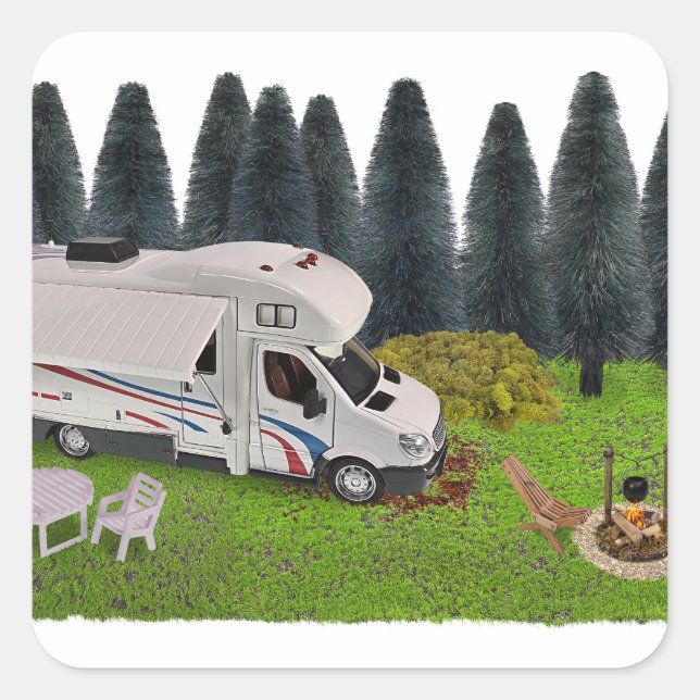 Camping RV in the Forest Camping Spot Square Sticker (Front)