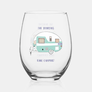 Camping RV Trailer Camper Cocktail Stemless Wine Glass