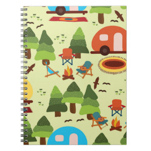 Camping scene - caravan, camping chairs, fire plac notebook