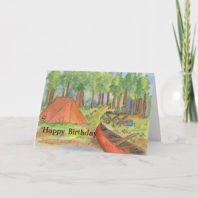 Camping Scene Happy Birthday Card (Front)