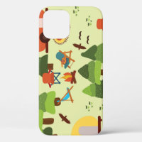 Camping scene, seamless vintage pattern