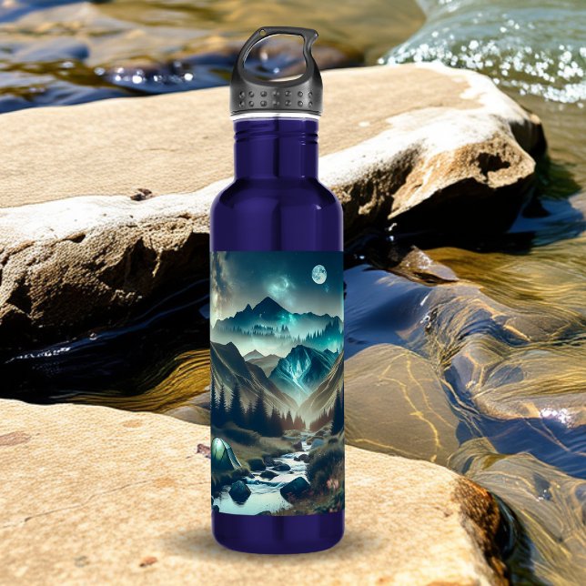 Camping Scene with Mountains and Tent  710 Ml Water Bottle (Creator Uploaded)