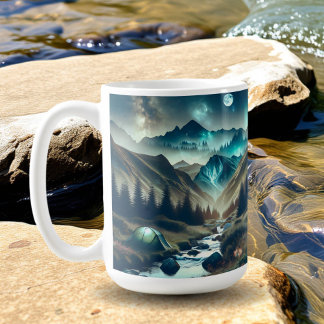 Camping Scene with Mountains and Tent  Coffee Mug