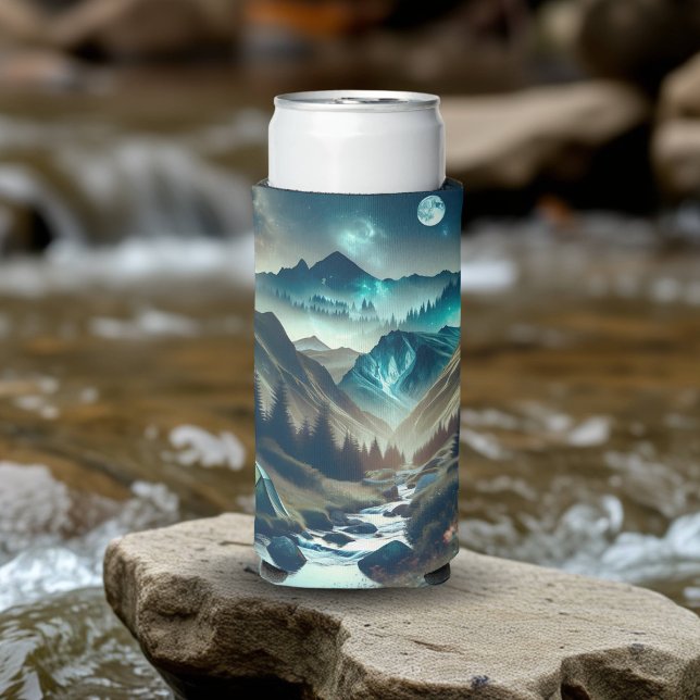 Camping Scene with Mountains and Tent  Seltzer Can Cooler (Creator Uploaded)