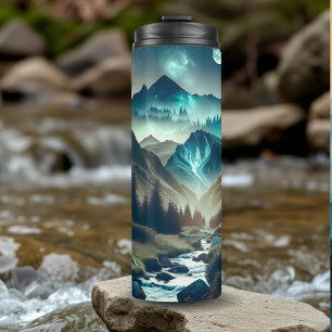 Camping Scene with Mountains and Tent  Thermal Tumbler