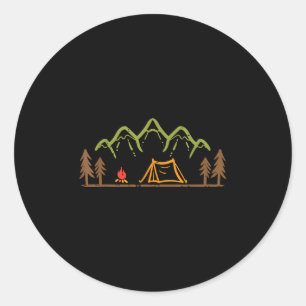 Camping Site Tent Trees Mountain Minimalistic Camp Classic Round Sticker
