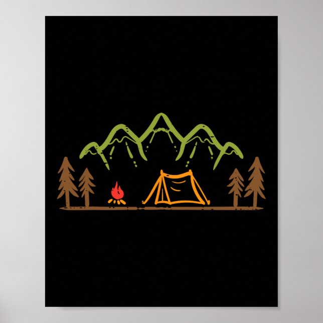 Camping Site Tent Trees Mountain Minimalistic Camp Poster (Front)