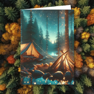 Camping Site with Pretty Lights Anniversary Card