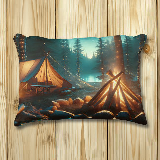 Camping Site with Pretty Lights Decorative Cushion