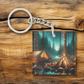 Camping Site with Pretty Lights Key Ring